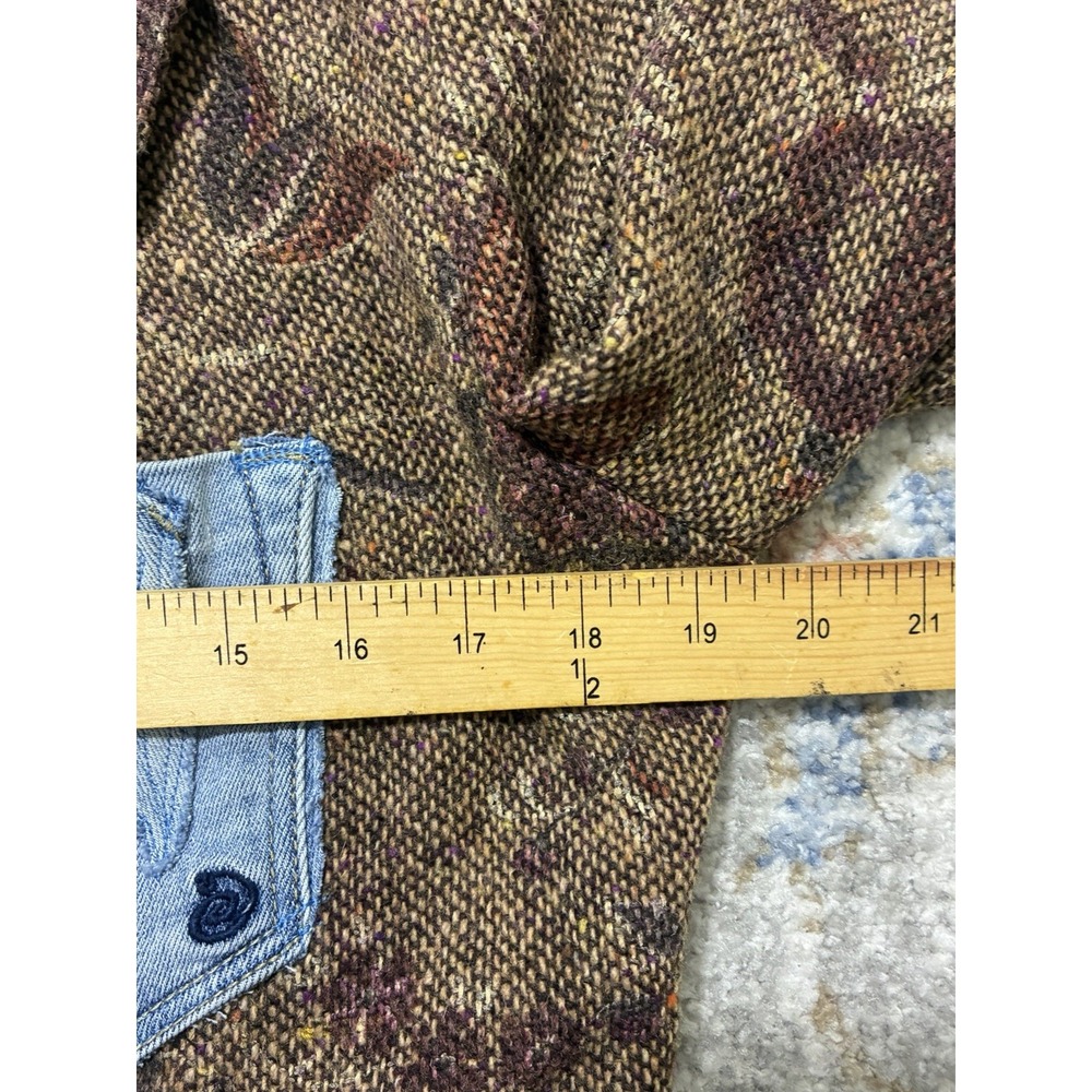 Upcycled Reworked Tweed Blazer Jacket Custom Patchwork Denim Boho Grunge Art - Picture 4 of 10